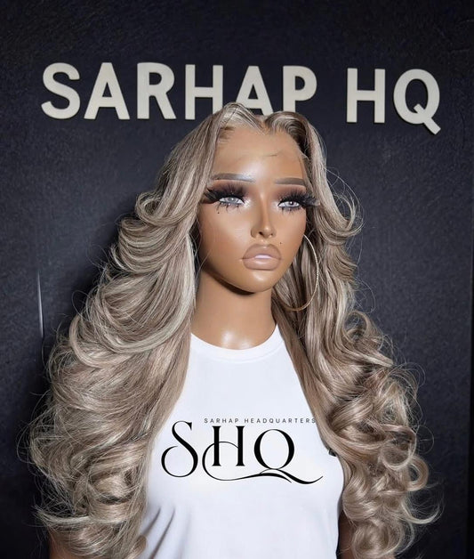 Ash Blonde & Sandy Beige Highlights 6x6 HD CLosure with non Permanent BodyWaves