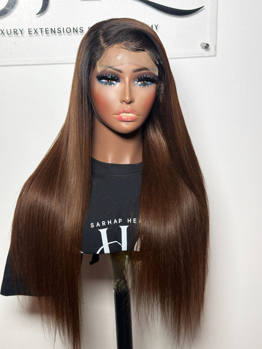 Premax Chocolate Brown with Dark Roots 5x5 Vietnam Straight
