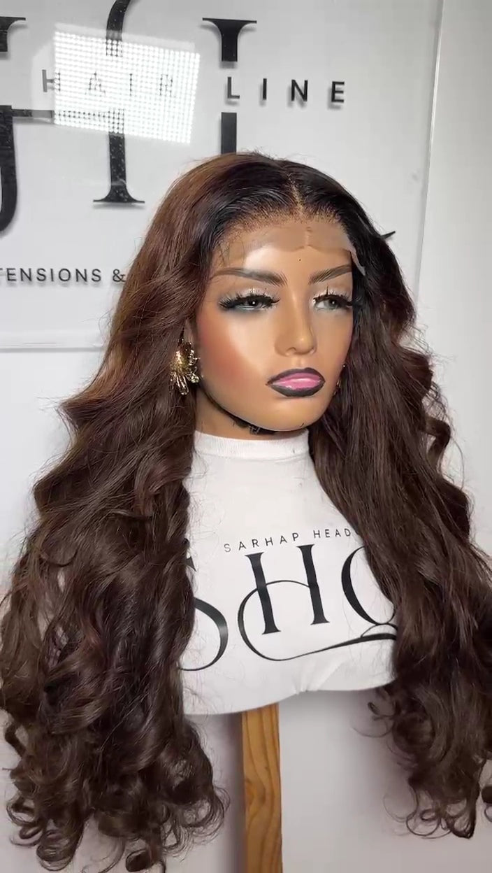 5x5 Lace Wig Mahogany Burgundy with non Permanent BodyWaves