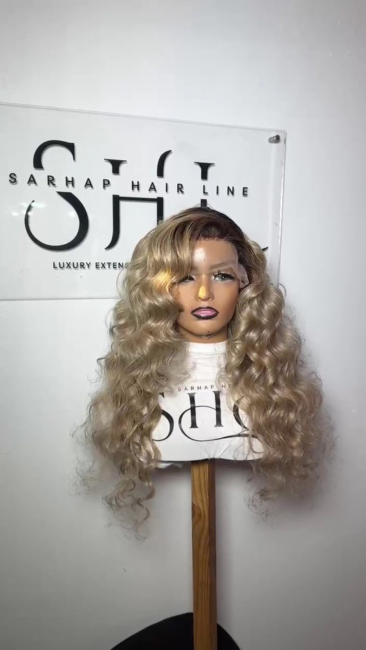 Full Frontal Ashley Blonde Premium Vietnamese with non Permanent crimpers curls