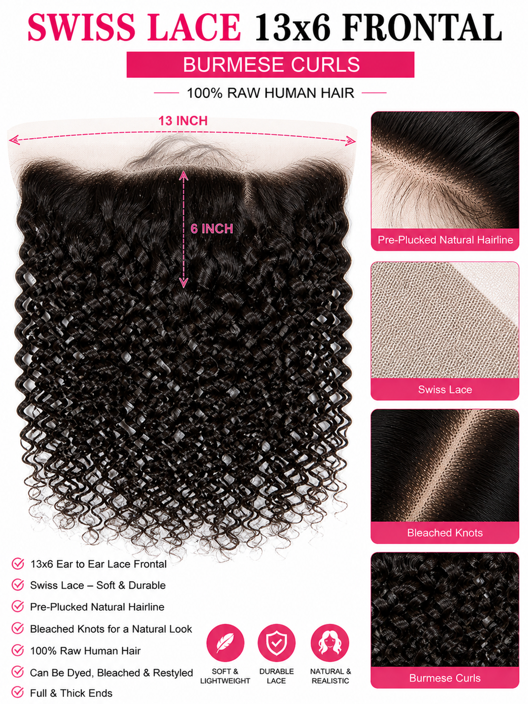 SWISS LACE 13X6 FRONTAL CLOSURES BURMESES CURLS