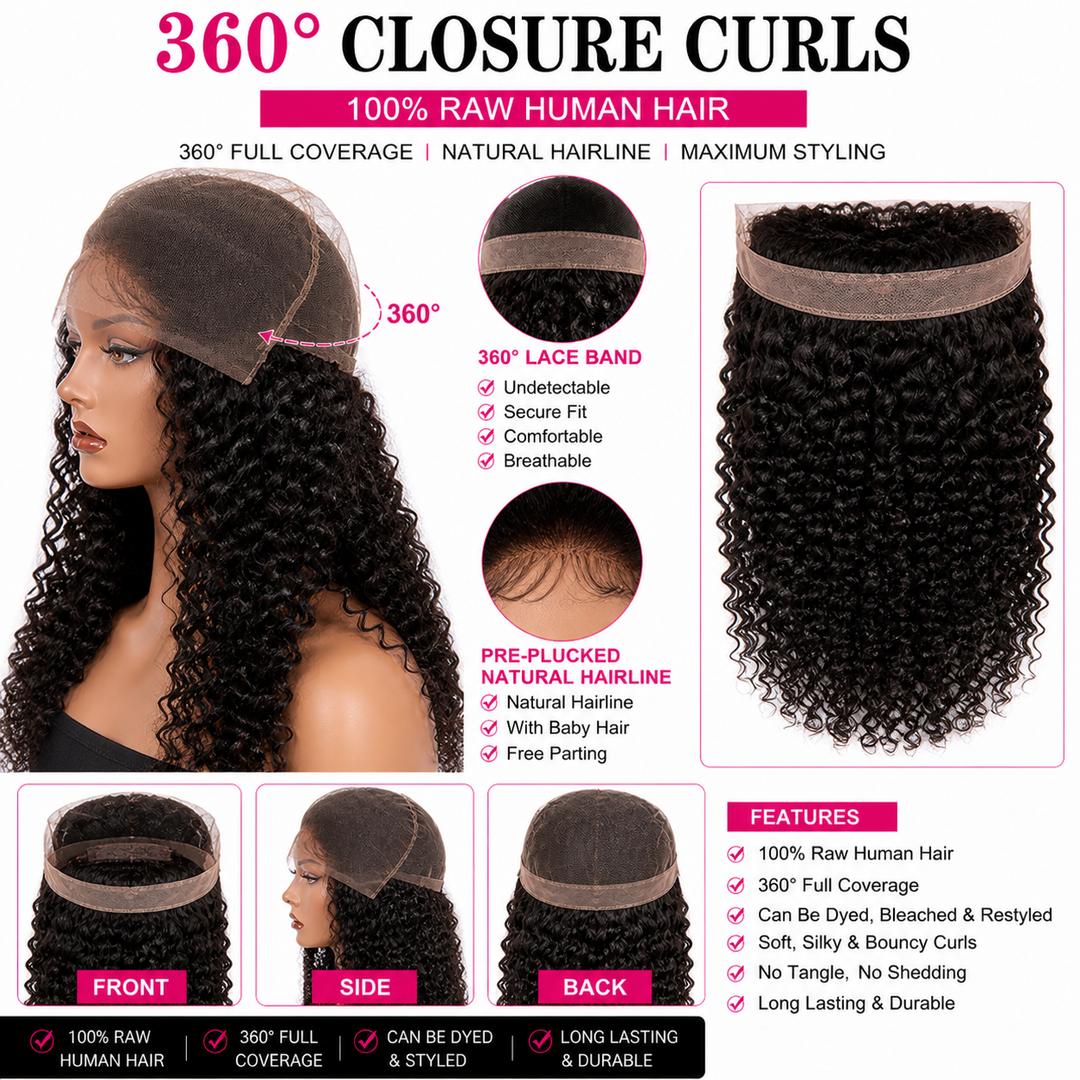 360 DEGREE CLOSURES CURLS SWISS LACE
