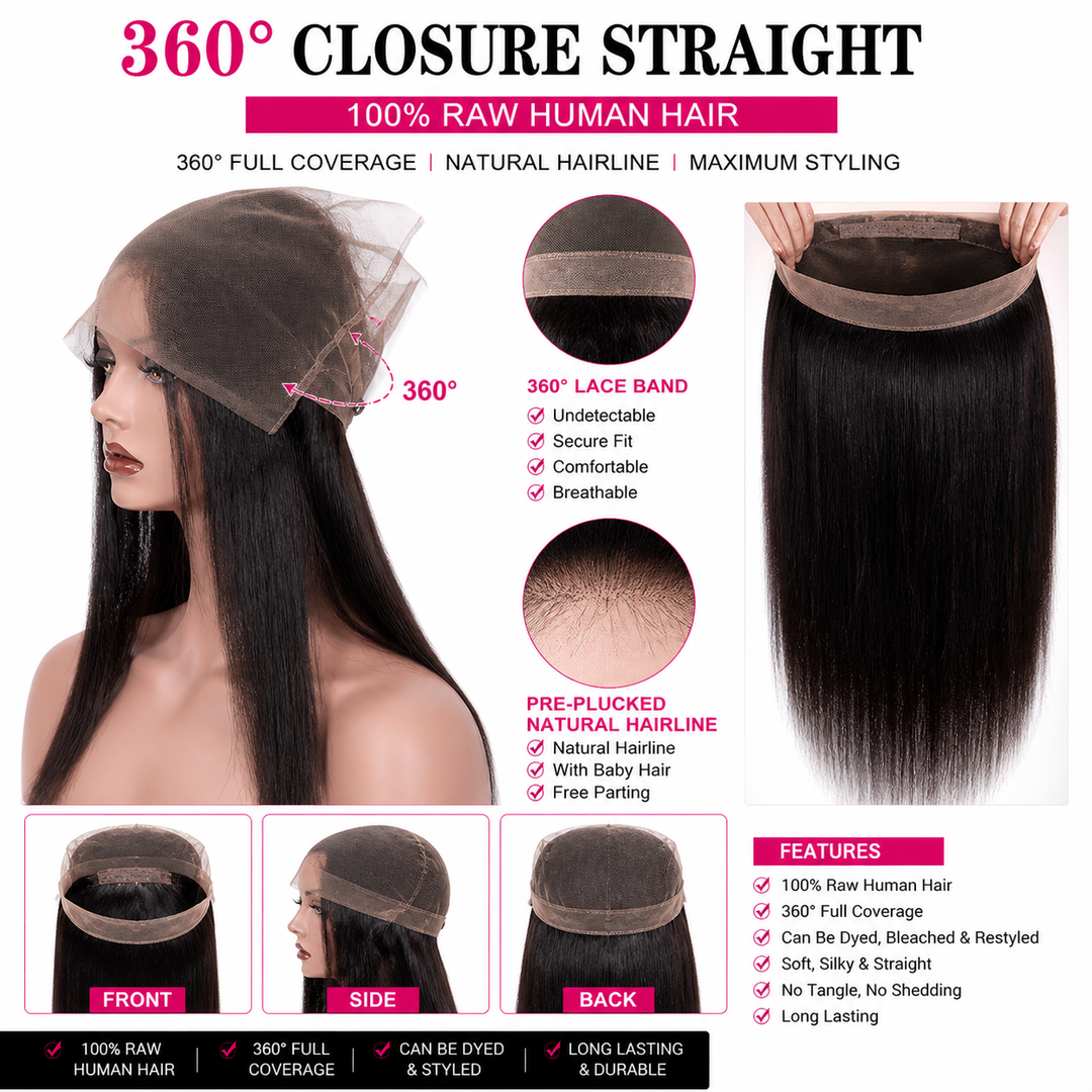 360 DEGREE CLOSURES STRAIGHT SWISS LACE