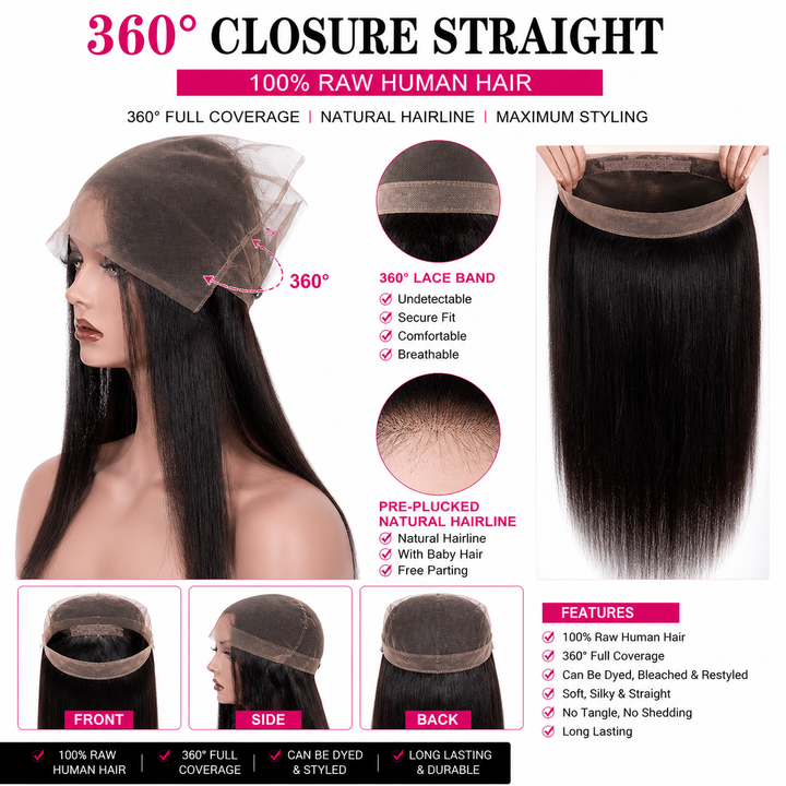 360 DEGREE CLOSURES STRAIGHT SWISS LACE