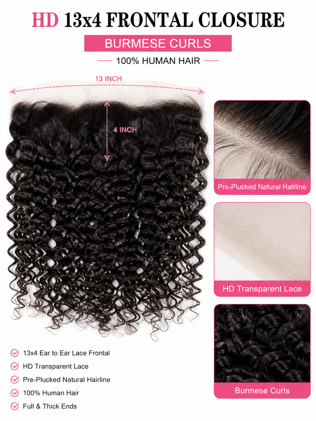 HD 13x4 FRONTAL CLOSURES BURMESES CURL