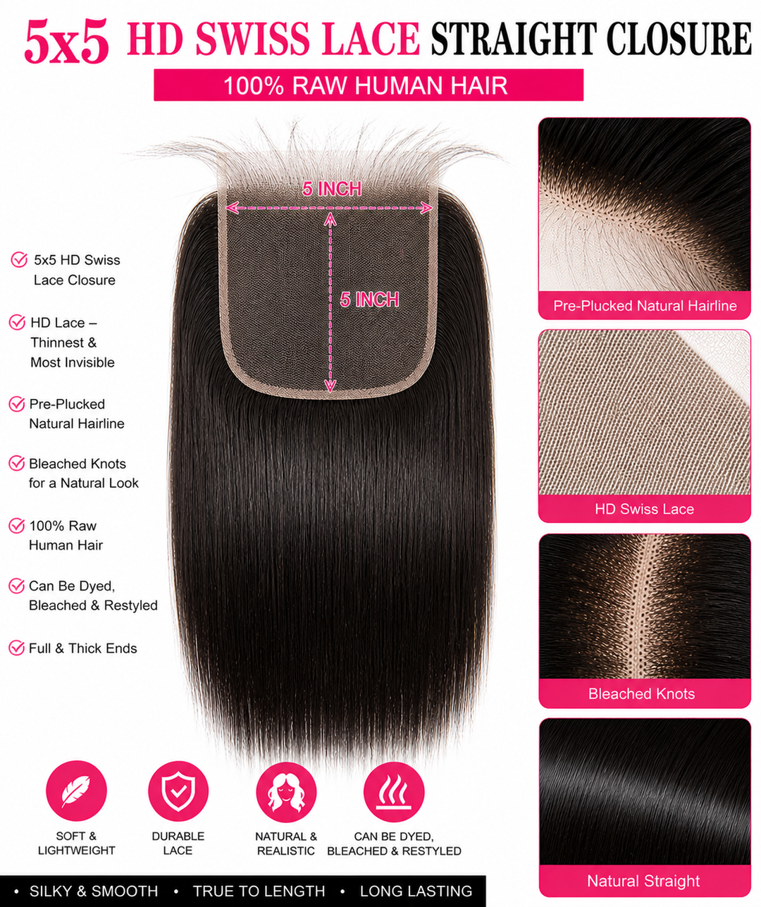 5x5 HD LACE CLOSURES STRAIGHT