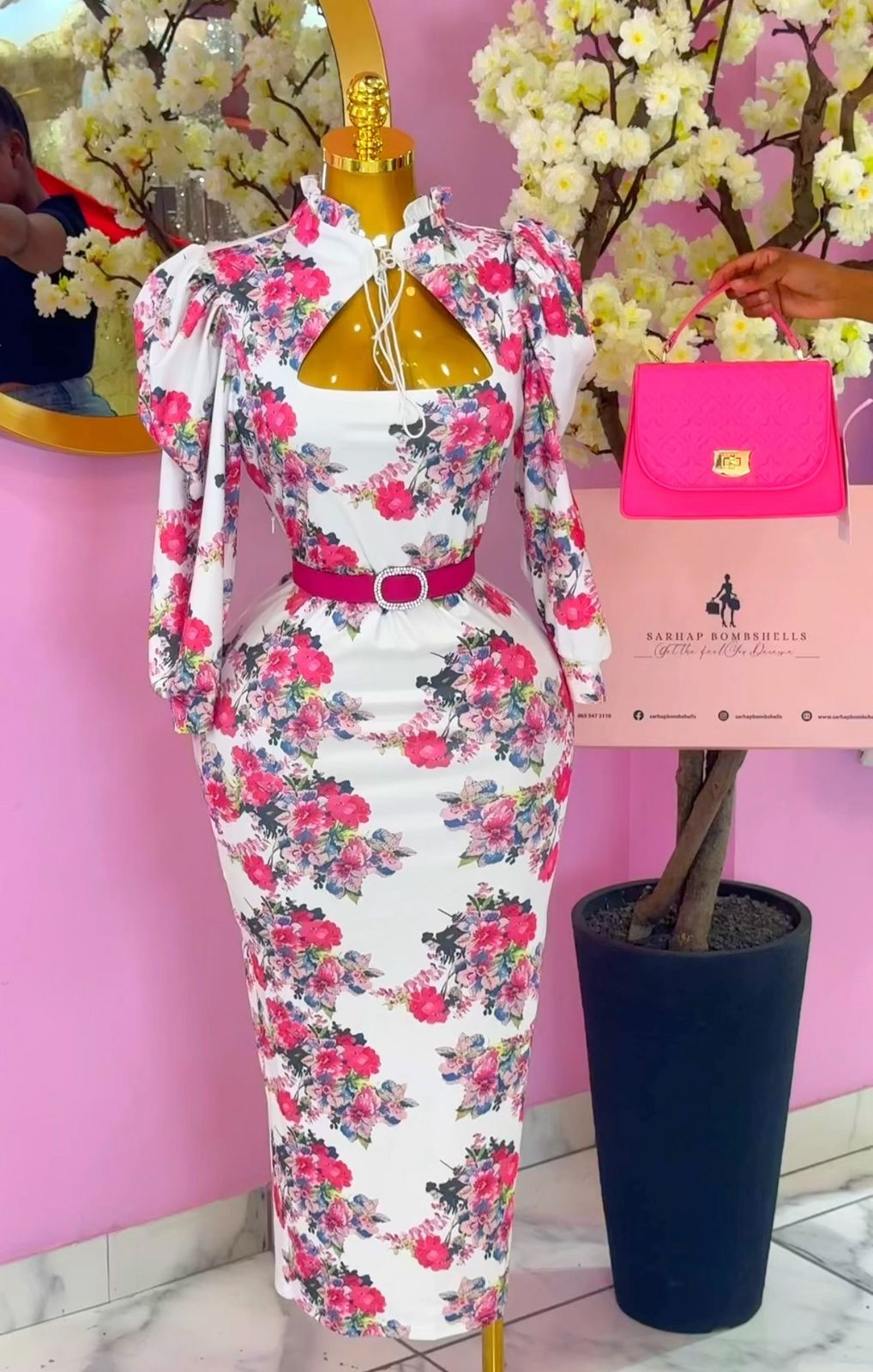 Pink Floral Long sleeve Maxi Dress