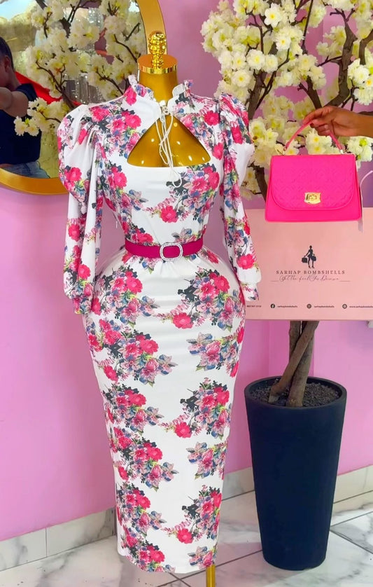 Pink Floral Long sleeve Maxi Dress