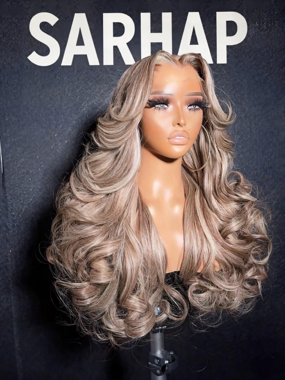 Ash Blonde & Sandy Beige Highlights 6x6 HD CLosure with non Permanent BodyWaves