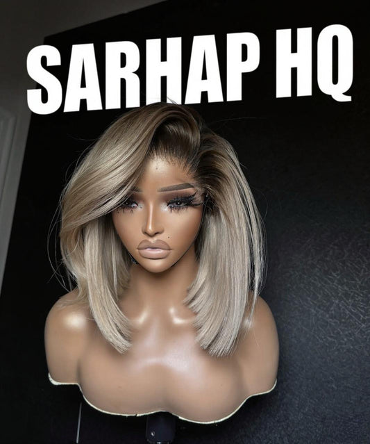 Ash Blonde Sandy Beige with Dark Roots Bob