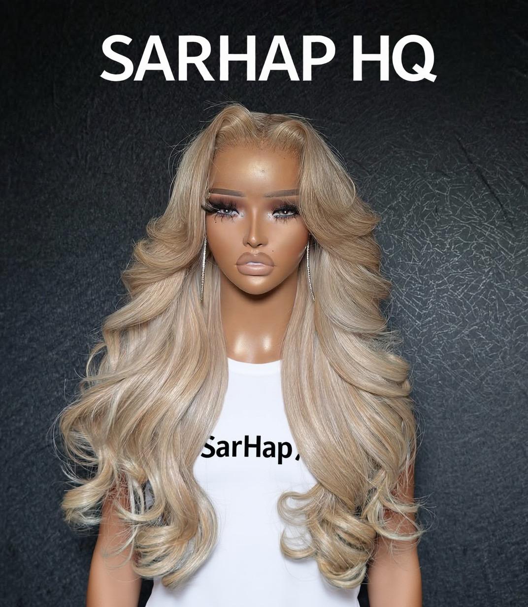 Ash Blonde & Sandy Beige Highlights 6x6 HD CLosure with non Permanent BodyWaves