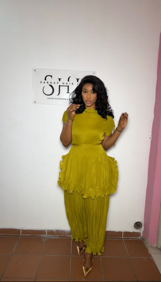 Empire Ruffled Pleated Dress