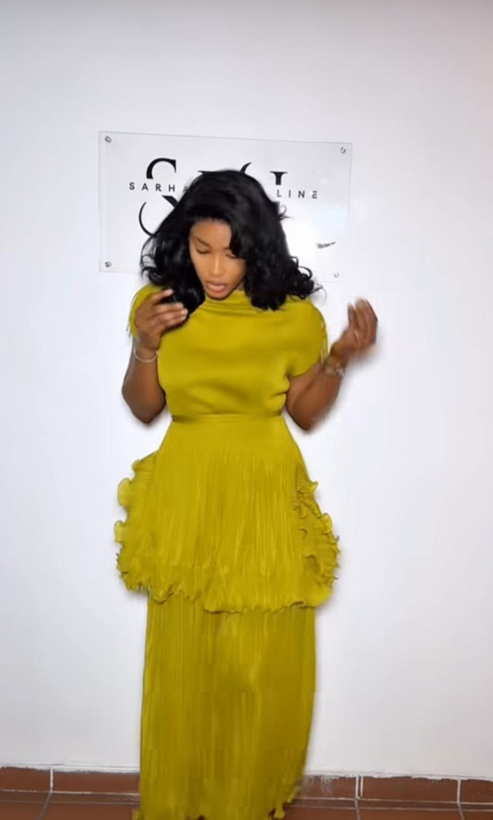 Empire Ruffled Pleated Dress