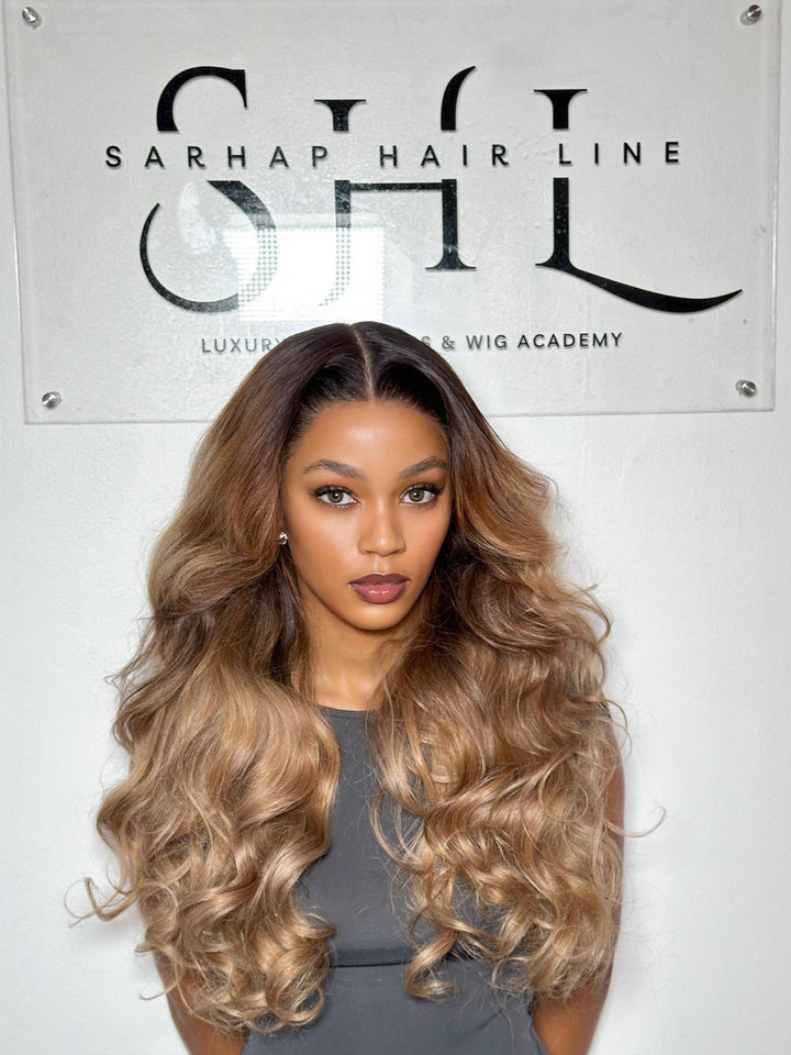 Jordan 13x6 Golden Brown Premium with Dark Roots non Permanent BodyWaves