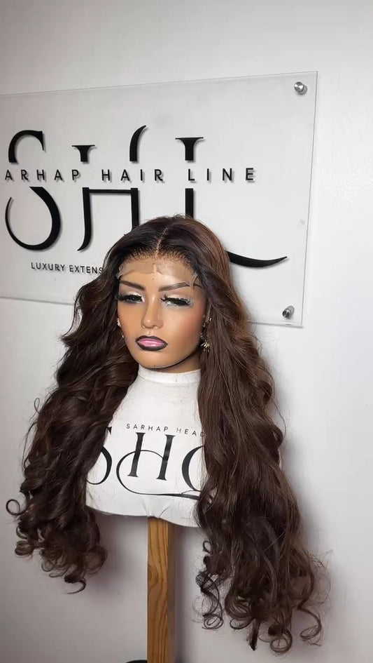 5x5 Lace Wig Mahogany Burgundy with non Permanent BodyWaves