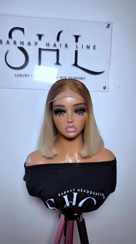 Blonde 613 with Dark Brown Roots Premium Bob