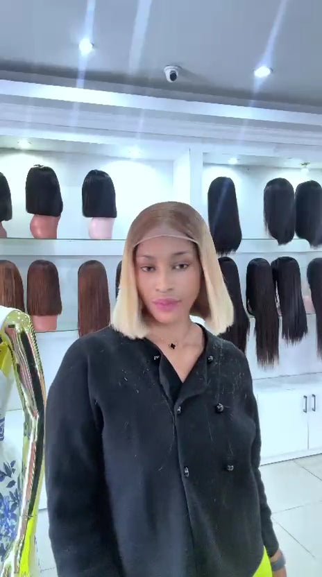 Blonde 613 with Dark Brown Roots Premium Bob