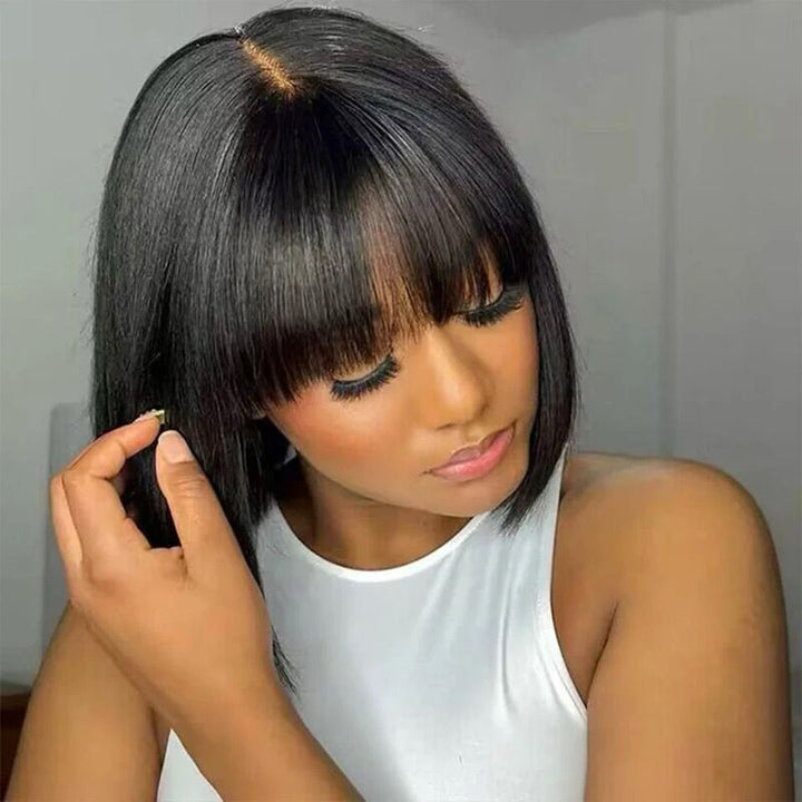 6inch Fringe Straight Super Double Drawn Bob With 4x4 Closure