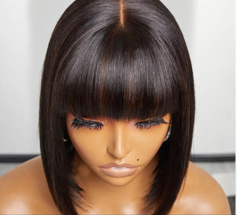 6inch fringe bob straight With 4x4 Closure