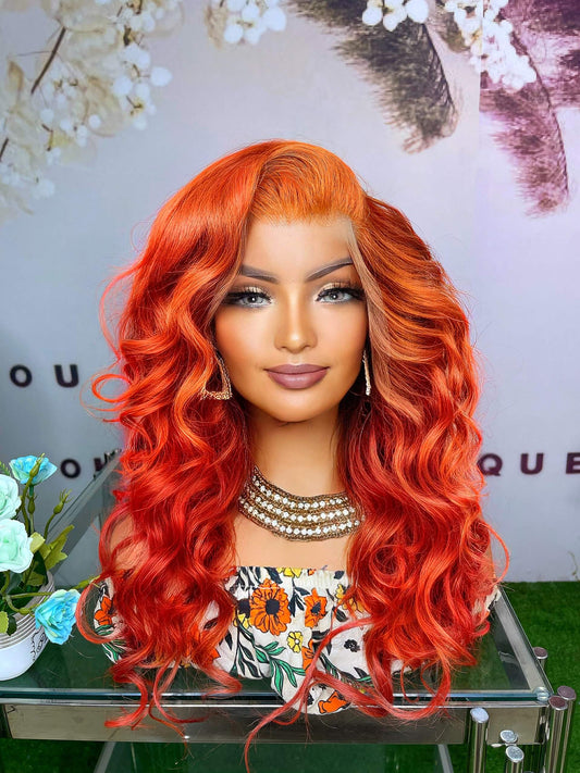 Electric Orange straight frontal hair