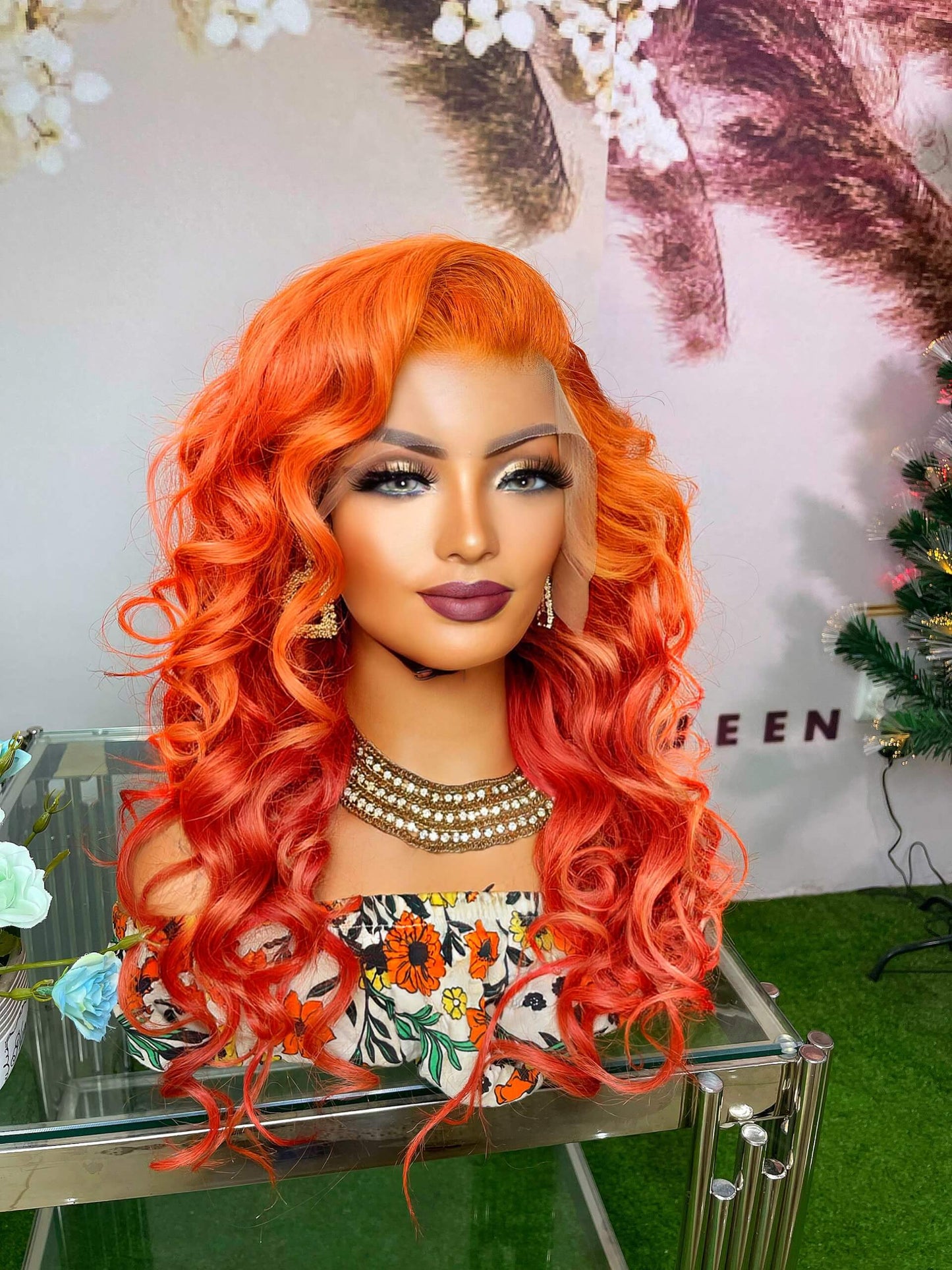 Electric Orange straight frontal hair