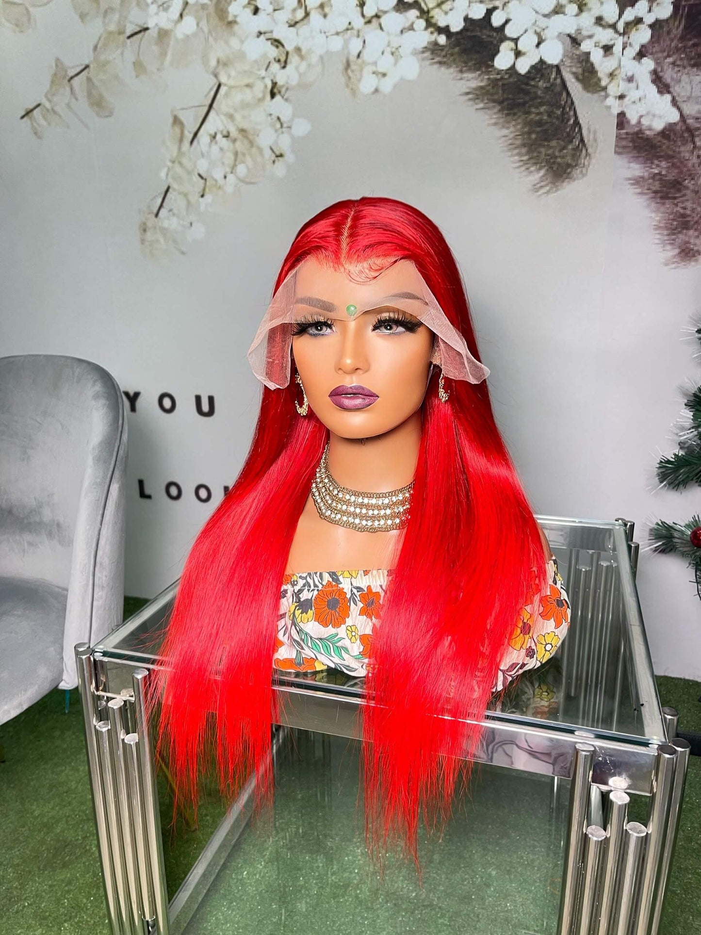 Cherry Red Frontal Straight Wig