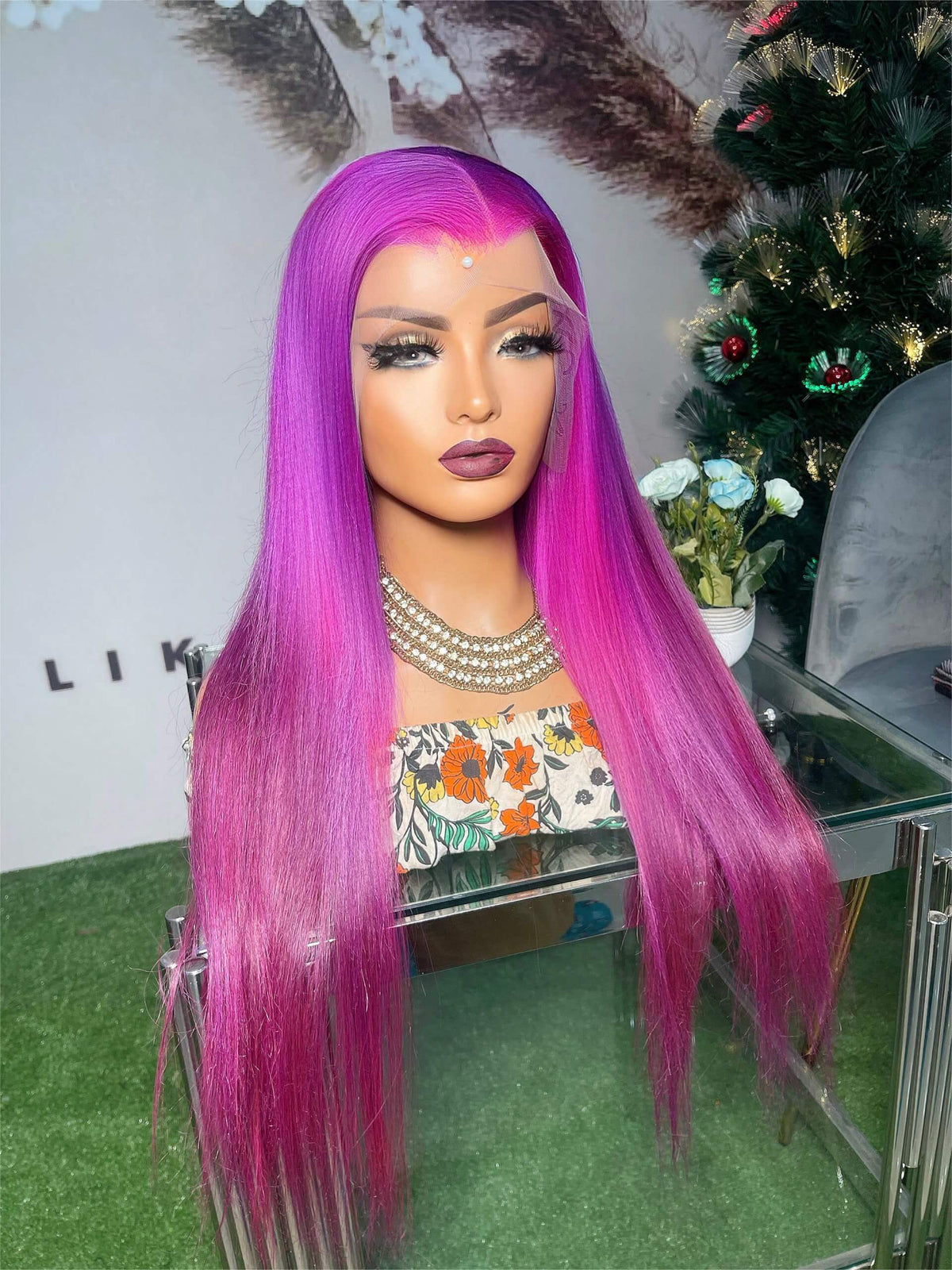 Rose Pink Straight Frontal Wig 22inch